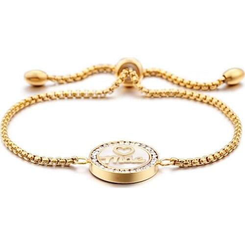 Fashion Heart Bracelets Color Gold Titanium Steel Round Crystal Mama Hearts Chain Bracelets Pulseras Jewelry For Women