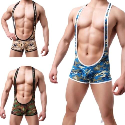 Mens underwear sexy camouflage jumpsuit temptation boxer shorts sexy camisole alternative performance clothing sweat-absorbent