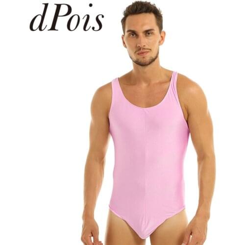 Mens Swim One Piece Homme Sleeveless Scoop Neck Smooth Bulge Pouch Leotard Bodysuit Male Underwear Clubwear