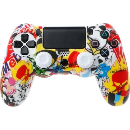 Anti-Slip Multicolor Silicone Cover Skin Case + 2 Thumbsticks Grips For Sony PS4 Pro Slim Controller