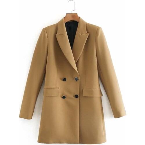 2021 New women blazers double breasted suit jacket ladies slim long coat solid color outwear