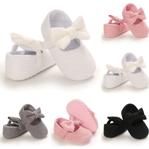 Prewalker New Mens And Womens Baby Lovely Bowknot Is Pure Color Stripe Antiskid First Toddler Soft Bottom Shoes 0 to 18 Months