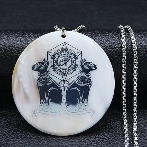 Big Stainless Steel Bead Shell Necklaces African Egyptian Eye Cat Chain Necklaces Big Long Jewelry coquillage bijoux NXS04