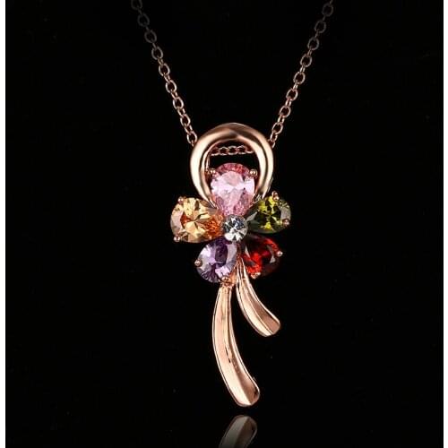 Emmaya new design shiny zircon crystal rose gold Color nice gift flower pendant necklaces chain jewelry