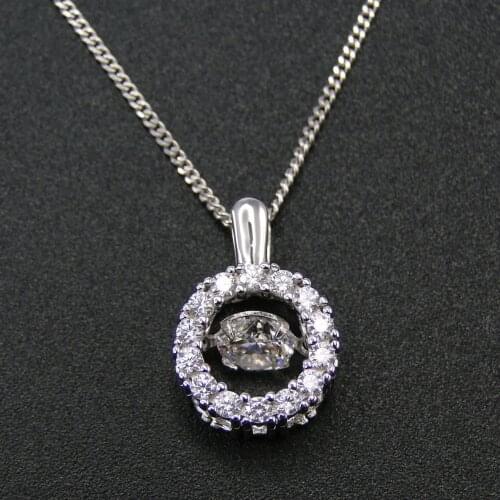 Fine Necklace Dancing Diamond 100% 925 Sterling Silver Dancing CZ Moving Stone Pendant Necklace Women Jewelry