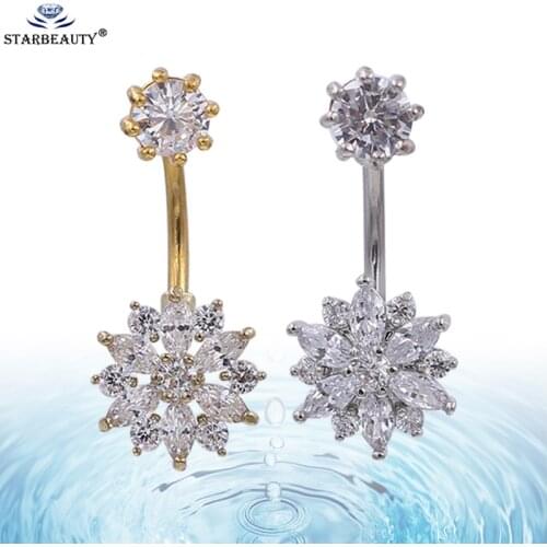 Starbeauty 1Pc CZ Austrian Crystal Flower style 316l Steel belly piercing Sexy belly button rings Fashion Body Jewelry