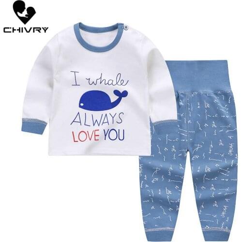 Newborn Kids Boys Girls Pajama Sets Cartoon Print Long Sleeve Cute T-Shirt Tops with Pants Toddler Baby Autumn Sleeping Clothes