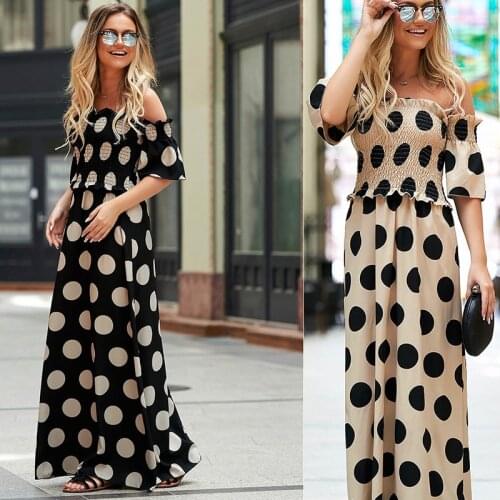 Summer 2021New Straight Collar Ruffle Sexy Women Dress Dot Print Trumpet Short Sleeve Female Elastic Pleated Long Dress PlusSize