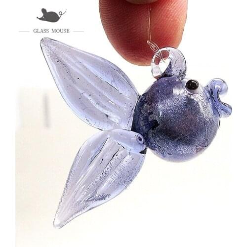 Floating blue glass fish Figurine bubble ball Aquarium Home Decor charm accessories Silver foil Art Sea Animals Collectible Gift