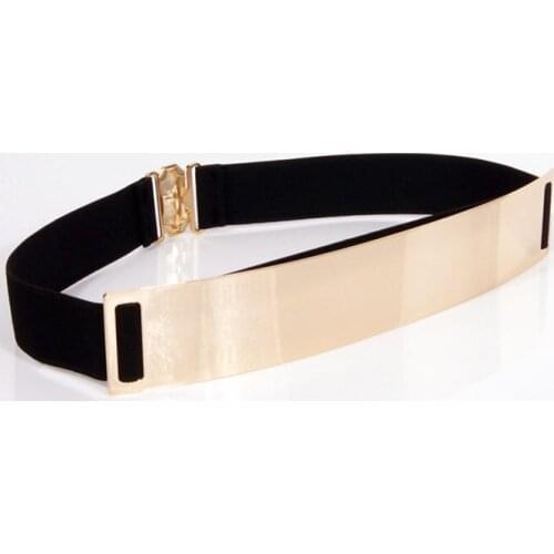 Hot Elastic Mirror 4cm Metal Waist Belt Metallic Bling Plate 2021 Wide Band for Women Ladies Accessories BL05