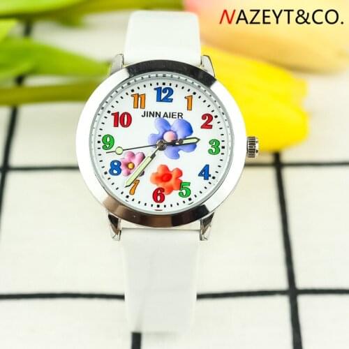 Ppromotion little boys and girls flower face simple design quartz wristwatch chilidren kids luminous hands leather watch