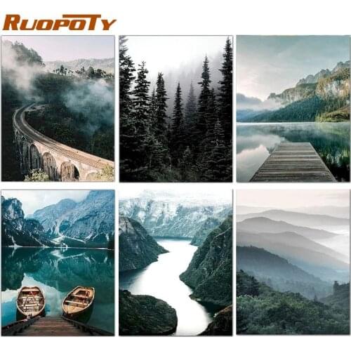 RUOPOTY Acrylic Diy Painting By Numbers Kits Landscape River Picture Colorful Canvas By Numbers Modern Wall Art For Home Decor A