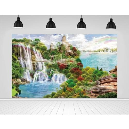 Scopiso Rainbow Waterfall Scenery Backdrop Photography Background Baby Birthday Wedding Party Decoration Photo Studio Props