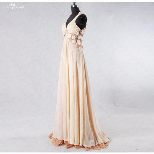 RSE762 Flowing Chiffon V-Neck Lace Backless Floral Pregnant Prom Dress