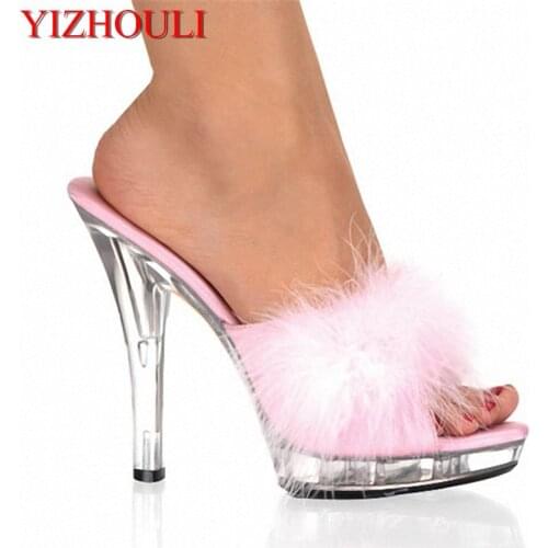 5 inch high heels, 13 cm pole dancing shoes, full feather uppers crystal soles sensual ladys slippers