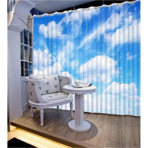 3D Curtain Printed Curtain Blue Sky And White Clouds 3D Bathroom Shower Curtain Custom Any Size 3D Curtain Blackout