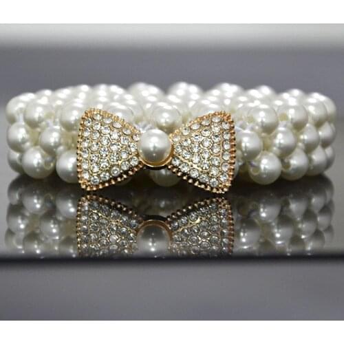 Womans fashion sweet rhinestone crystal Simulated-Pearl belt for dress shirt