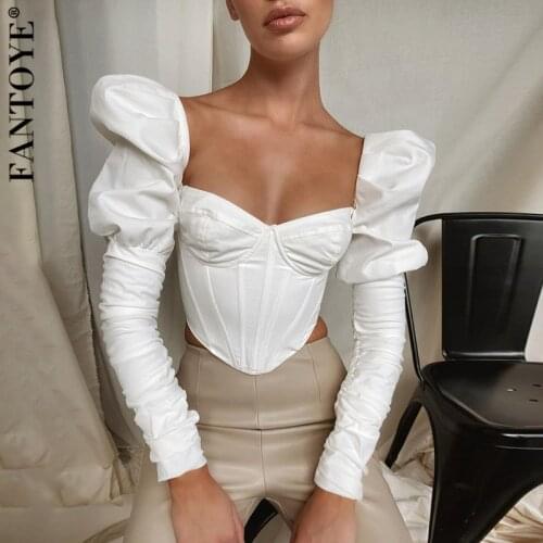 Fantoye Women Vintage Sexy Ruched Crop Tops Women Puff Sleeve Bodycon Tops Black Square Neck Irregular Tank Tops Tees Partywear