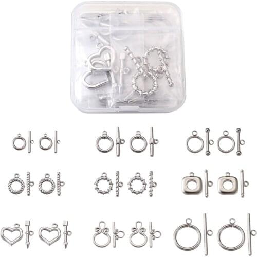 18 sets 304 Stainless Steel OT Toggle Clasps T-Bar Clasp Mixed Shapes for Jewelry Making DIY Bracelet Necklace Finding