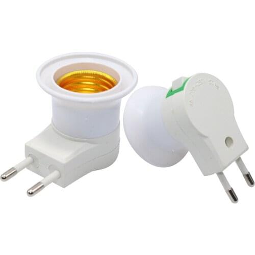 2 pcs Lamp Base E27 Female Socket To EU Plug Adapter LED Light Male Socket Converter With On-off Control Switch Lamp Holder