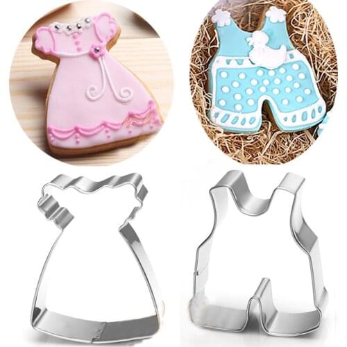 2pcs reposteria Patisserie gateau Baby Dress Clothing Moldes Metal Cookie Cutters Fondant Cake Decor Tool Chocolate Cupcake Mold