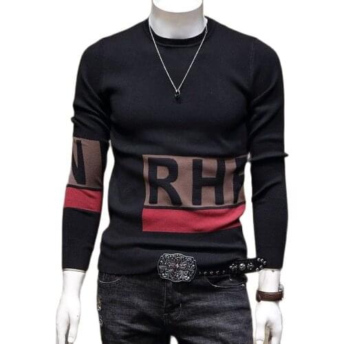 2021 Pullover Autumn Sweater Light Luxury Men Round Neck Sweater Male Korean Edition Trend Set Head Bottom Sweater Line size 4XL