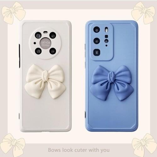 3D Bow Phone Case for Huawei Mate 30 40 Pro Mobile Phone Case P30 P40 Protective Back Cover Shockproof Silicone Case