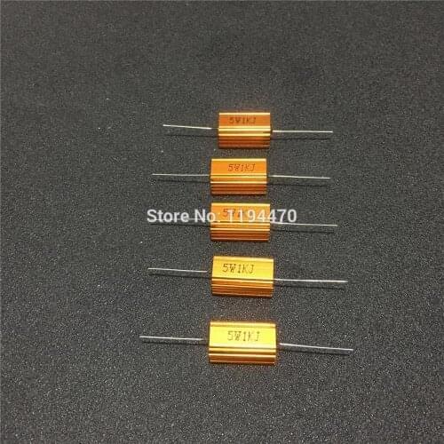 5pcs/Lot RX24 5W 0.1R to 10K Ohm Golden Metal Shell Case Power Wirewound Resistor Aluminum Housing 5% Class J