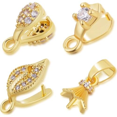 6pcs Zircon Wholesale Pendants Clasps Clips Pinch Clips Bails Connectors Copper Jewelry Findings Crystal Charm Clasps Bail Beads