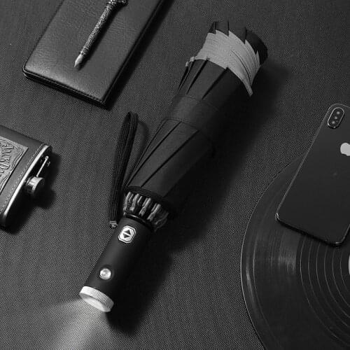 10 Bone Automatic Umbrella Windproof Folding Inverted Men Umbrella Rain Women Car Three-Fold Umbrellas with LED light