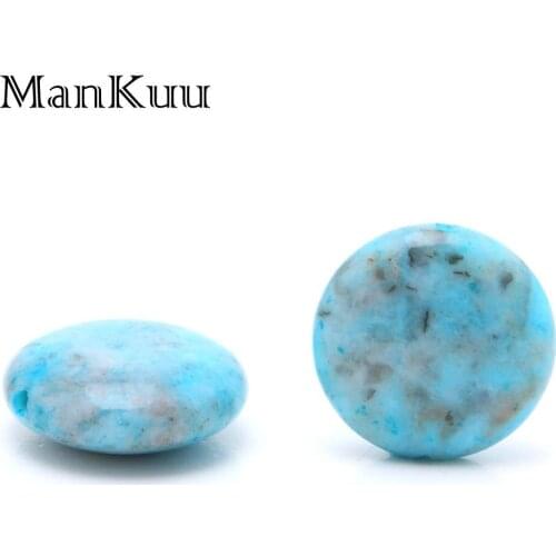 Mankuu 15mm Flat Round Crazy Agates Beads Sea Blue Dyed Color Crazy Lace Agates Natural Stone Beads For Jewelry Making 20pcs/Lot