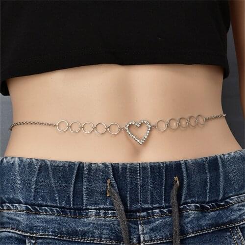 Sexy Heart Waist Chain Belt Adjustable Chain for Women Girls Fashion Personality Rhinestone Belly Body Chain Jewelry Party