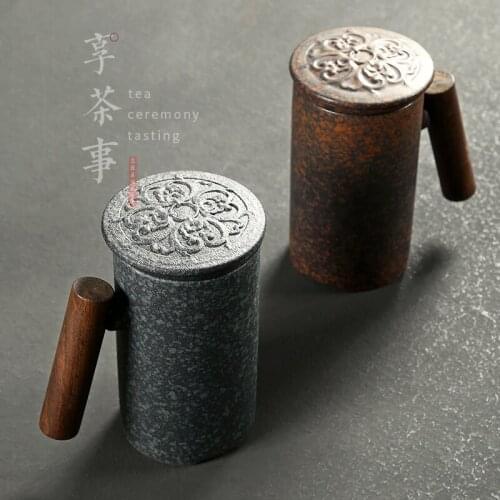 Black pottery Ceramic cup Creative Personality Mug with filter office ceramic tea cups