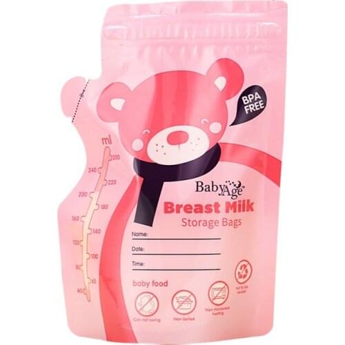30Pcs/Pack Hot Sale 250ml Baby Food Storage Breast Milk Storage Bags To Store Milk Bag Baby Liquid Food Bags Pink