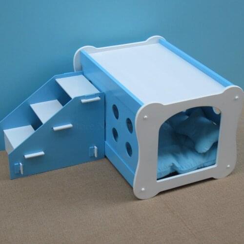 Pet Double Story House With Stairs, Wooden Paint Pet Villa, Duplex Dog House, Dog House, Dog Bed, Cat House