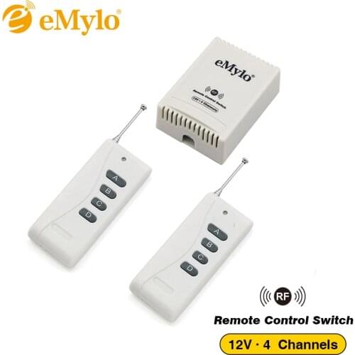 EMylo Switch 12V 10A 433MHz 4 Channels RF Wireless Remote Control Switch System Receiver Transmitter & Wireless Lighting Switch