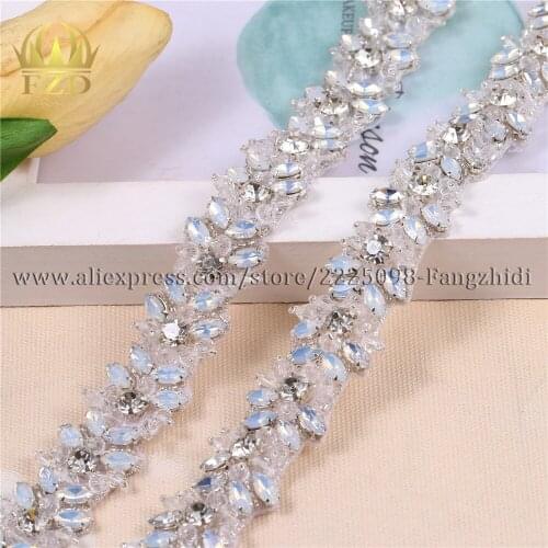 FZD 10 Yard Rhinestone opal Appliques Yard Iron On Beaded Crystal Applique For Wedding Dress Glass Trimming For Bridal Garment