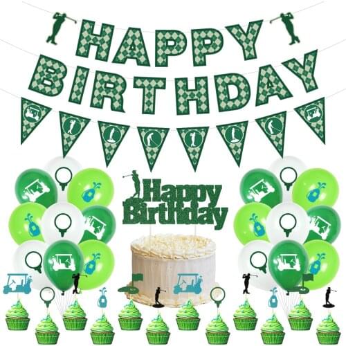 Golf Theme Birthday Party Decoration Set Birthday Flag Cake Decoration Latex Balloon Party Supplies