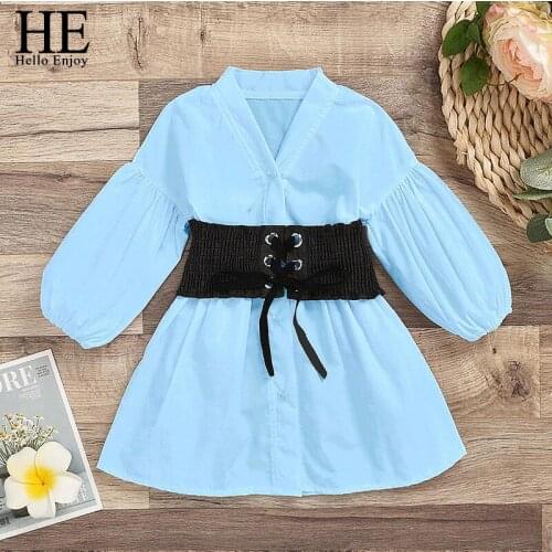 HE Hello Enjoy Baby Girl Clothes Solid Color Puff Long Sleeve Shirt Tops Waist Binding Teenager Outfit Clothes 4-10Y