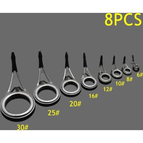 8 Pcs Ceramic Fishing Rod Guide Tip Strong Line Repair Set Kit DIY Rings High Carbon Steel Frame MOUN777