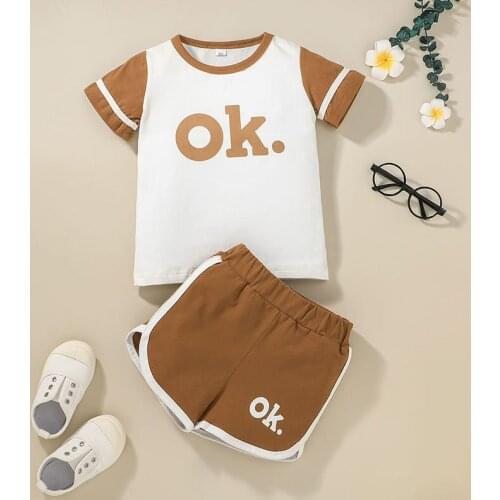 Summer boy clothes 2021 fashion childrens suit OK letter short-sleeved T-shirt + shorts 2PCS sports and leisure suit