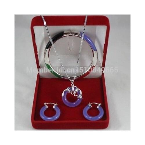Hot sale FREE SHIP>>>>New Listed!Natural jade Bangle Bracelet Pendant Earring STONEJewelry Set