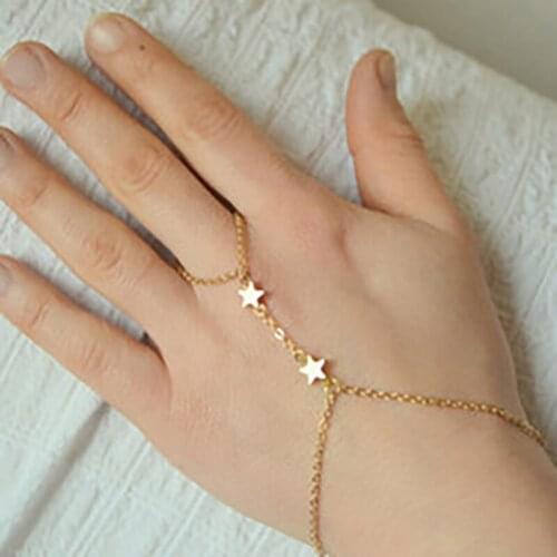 Hot Fashion Gold Color Charm Bracelet Finger Ring Star Bracelet Hand Back Chain Jewelry Party Accessories armbanden voor vrouwen