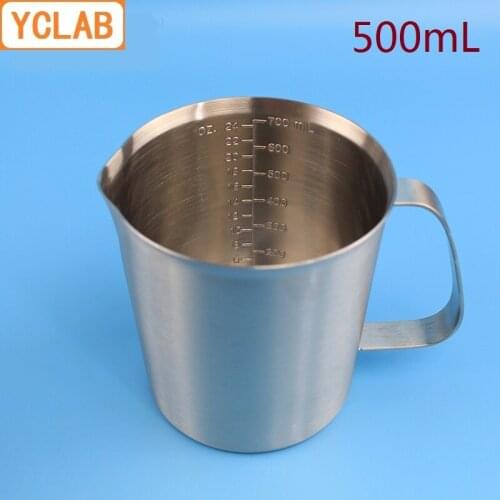 YCLAB 500mL 304 Stainless Steel Measuring Cup Beaker with Graduation Laboratory Kitchen Latte Art Coffe Cup