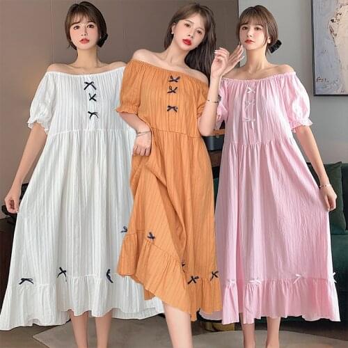 2021 Summer Short Sleeve Cotton Nightgowns for Women Korean Loose Sleepwear Long Dress Home Dress Night Dress Nightdress Nighty
