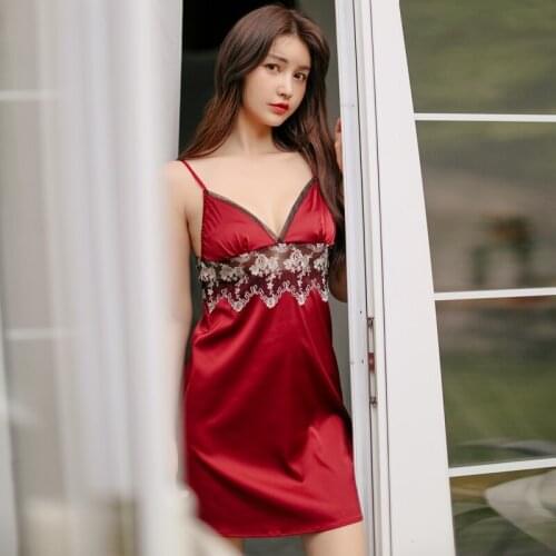 Nighties for Women Embroidery Night Dress Sexy Womens Sleepwear Satin Nighties Sleeveless Nightwear V-neck Lingerie Nightgown