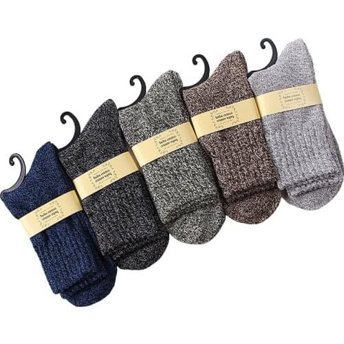 2020 New 5 Pair/Lot Mens Wool Socks Stripe Casual Calcetines Hombre Thick Cotton Socks Winter Warm Socks Male High Quality