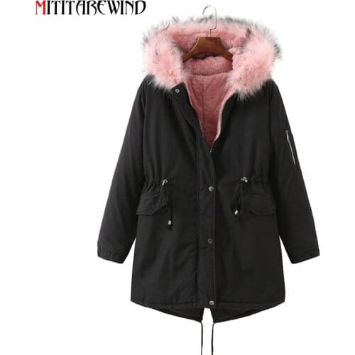 2021 New Winter Jacket Women Fashion Hooded Fur Collar Mid-long Windbreaker Coat Women Wool Liner Thick Warm Female Jacket S-4XL