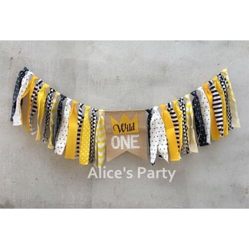 New Wild One Highchair Birthday Banner 1st Party Yellow Black Garland Crown Bunting Baby shower Decorations Wild Things Hanging