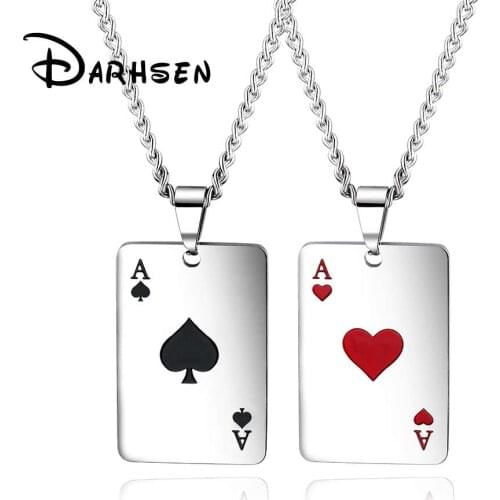 FATE LOVE 2019 New Arrival Men Statement Poker Pendants Necklaces Stainless Steel Chain Fashion Jewelry Dropship Wholesale